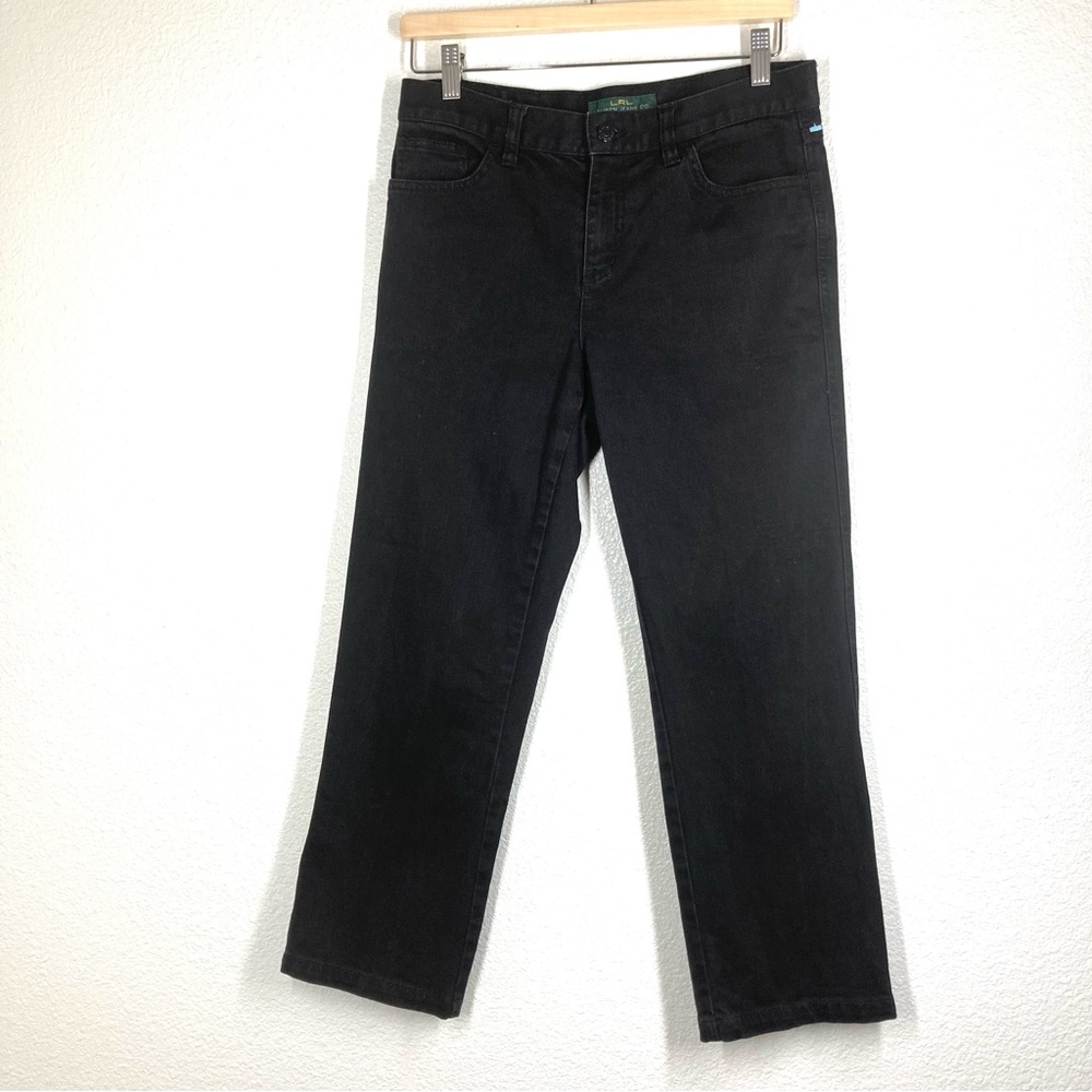 Ralph Lauren Womens Straight Leg  Black Jeans 4 Button Back Pockets Cotton